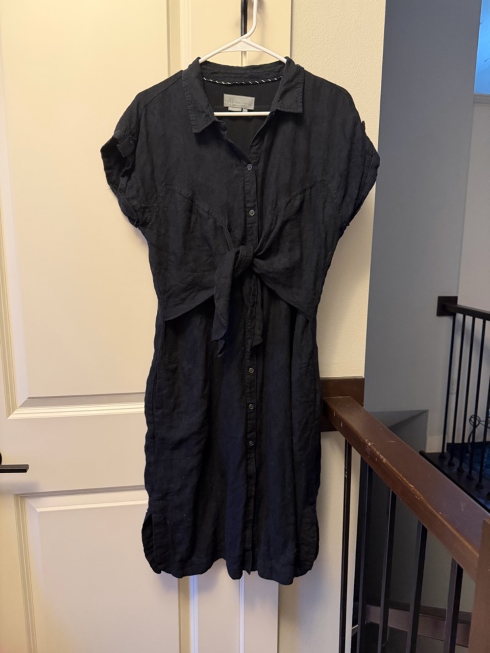 Anthropologie black tie front midi dress